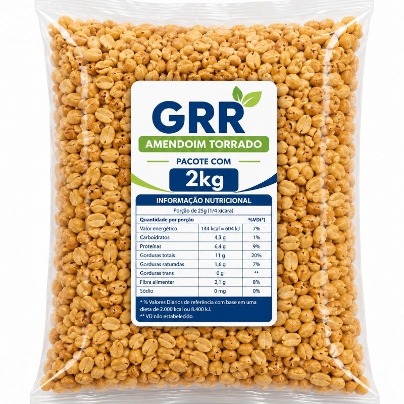 Amendoim Torrado Sem Pele 2 kg 100% Natural para Receita Pasta e Dieta Fit(SEM SAL) - Envio Rápido GRR