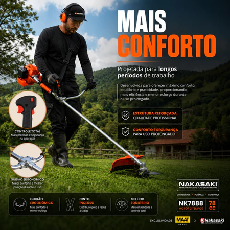 Roçadeira Gasolina 78cc 3.6hp 6 em 1 Nakasaki 2 Tempos Profissional Lâmina Facão Disco 80 Dentes