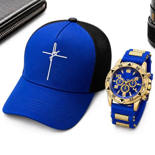 Kit Relógio Masculino Original + Boné Fé Telado Várias Cores Presente Dia Dos Pais