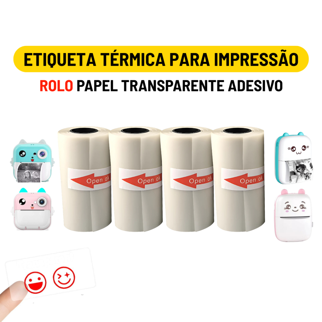 Rolo Etiqueta Térmica Adesiva Transparente 57mm Bobina Para Mini Impressora Portátil