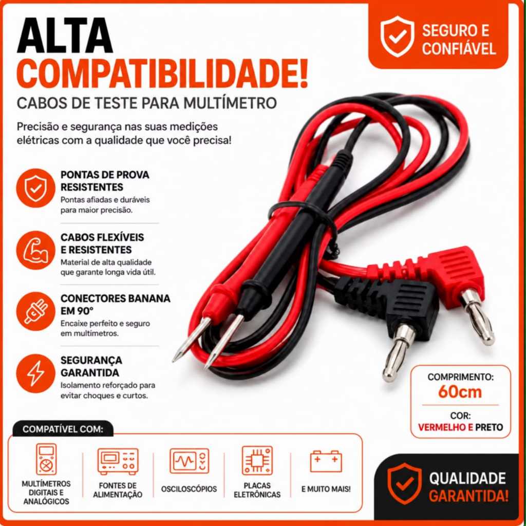 Cabo Multímetro Teste Ponta De Prova Para Multimetro 1000V AC/DC 600mm