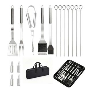 15 Peças Churrasco Inox Maleta Com Faca Profissional Premium