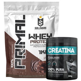 Kit Whey Protein Primal 1kg + Creatina Monohidratada Pote 300g - Soldiers Nutrition