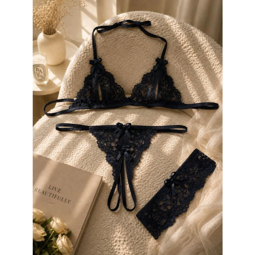 Lencería Sexy Conjunto Apressadinha de Encaje con Liga de Regalo