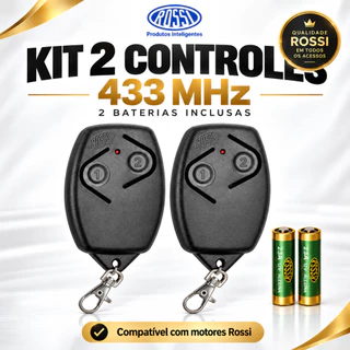 Controle Remoto Rossi HCS 433MHz 2 botões Rolling Code para Portão Eletrônico 1 e 2 Un - QUALIDADE