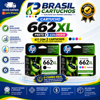 Cartucho HP 662XL Remanufaturado Preto e Colorido 18ml Alto Rendimento e Impressões de Alta Qualidade Compatível