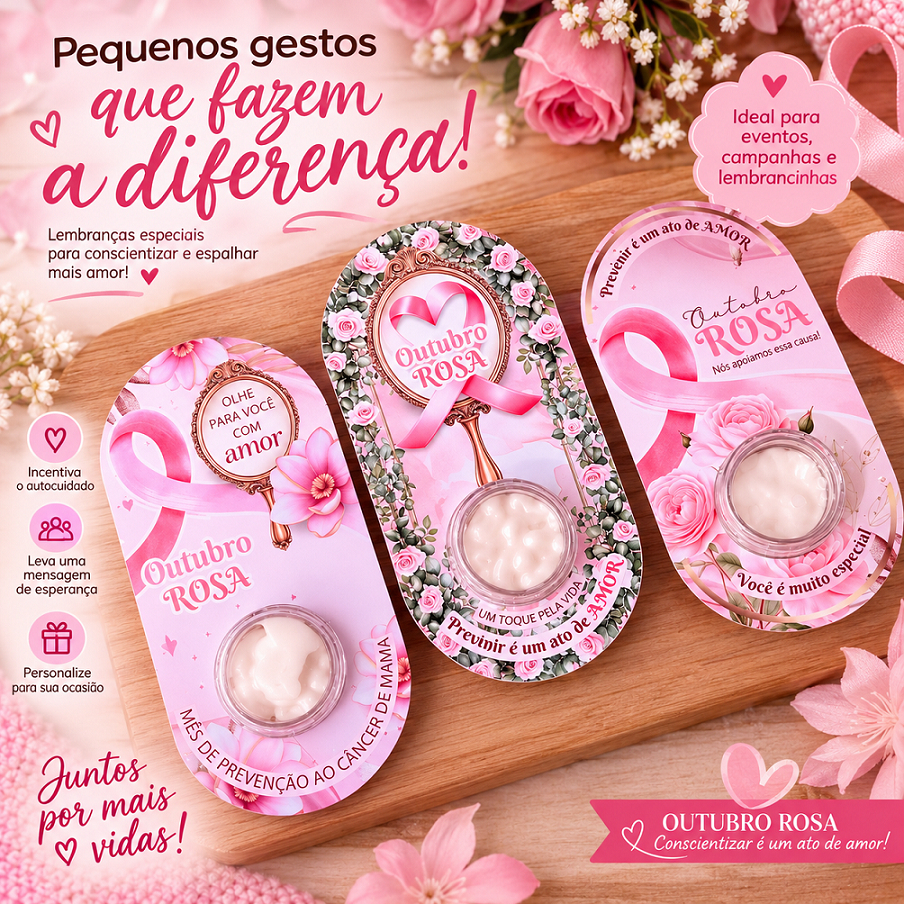 Cartões Outubro Rosa com Potinho De mini Hidratante - Mimos ...