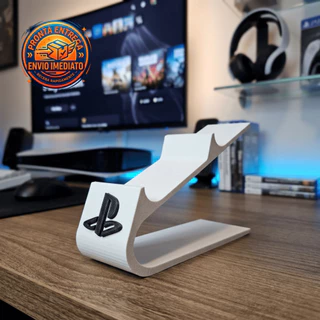 Suporte 2 Controle PS5/PS4 Slim Base Compacta Branco e Preto Alto Relevo Decoração Gamer