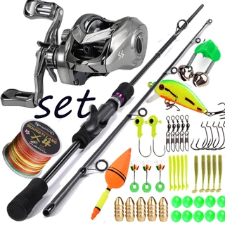 Kit de Pescaria Sougayilang Vara de pesca 1.80m 2 seções + Carretilha de pesca 7.2:1 + Linha de pesca + Isca de pesca