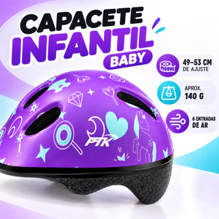Capacete Infantil PTK Baby 49 A 53 Cm Ciclismo Bike MTB Ajustável Leve Ventilado EPS Unissex Passeio