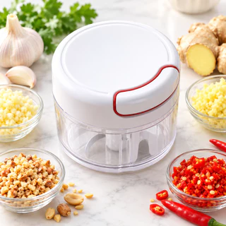 Mini Processador Triturador Manual De Alimentos 2 Laminas Aço Inox Moedor Alho