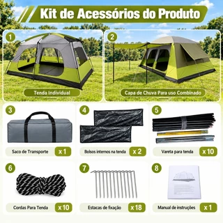 SOTIAY Barraca Gigante 12-16 Pessoas Camping Oxford 210D Impermeável Fundo8000mm Tenda Familiar com Divisória e Toldo
