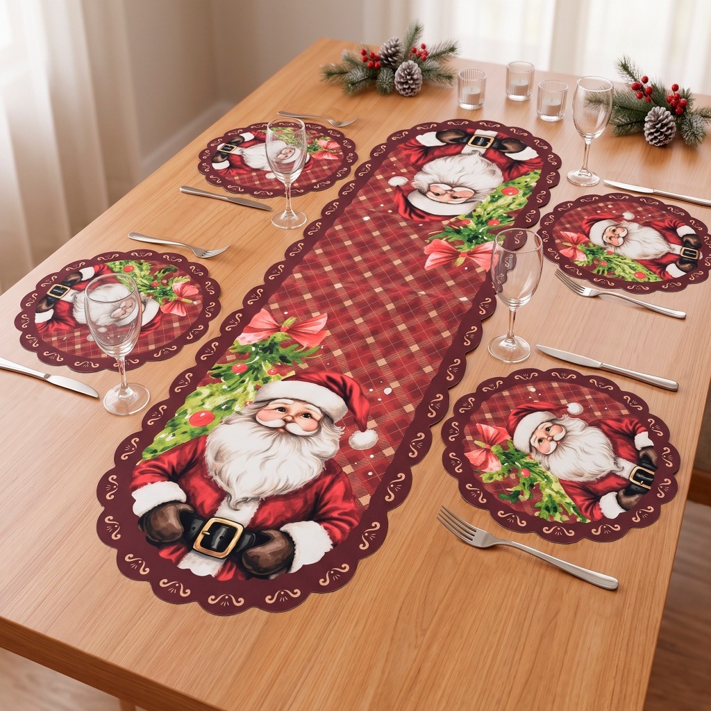 Kit Sousplast Jogo Americano Caminho De Mesa Natalino Natal Mesa Posta Sofisticação Sublimação Digital Tecido Premiu