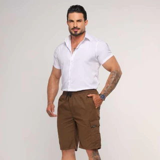 bermuda cargo brim masculina com 6 bolso com elástico no cós adulto reforçada