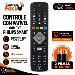 Controle Remoto Compatível com TV Philips Smart com Botão Netflix 8049/7276