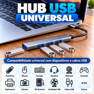 Hub USB 3.0 4 Portas Alta Velocidade Super Rápido para PC, Notebook, Smart TV e Periféricos