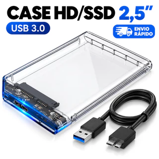 Case HD Externo 2,5 USB 3.0 SATA para HD e SSD Transparente com Cabo
