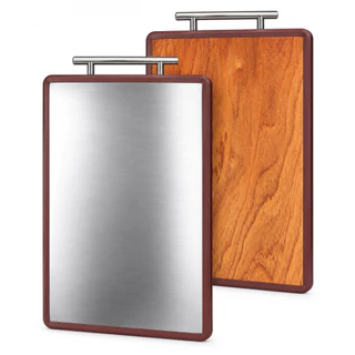 Tábua de corte Carne Legumes e Vegetais Dupla Face Aço Inox e Madeira Premium Resistente Com Alça