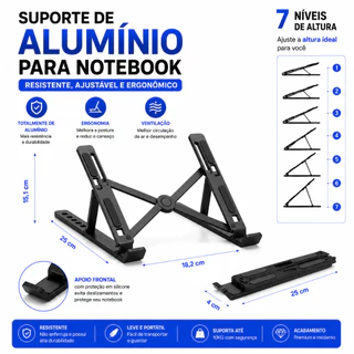 Suporte Para Notebook Aluminio Base Ajustavel Laptop Tablet Dobravel