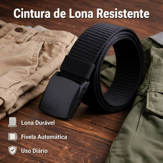Cinto de Nylon Preto 120cm Fivela Automática Sem Furos Ajustável para Calça Jeans Trabalho e Uso Diário