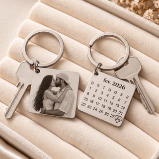Chaveiro Quadrado Calendário Personalizado com Foto e Data Especial Aço Inox Presente Namorados Casal