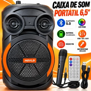 Caixa De Som Bluetooth com Microfone Fone de 6,5" Portátil Led Rgb Potente HY-1031