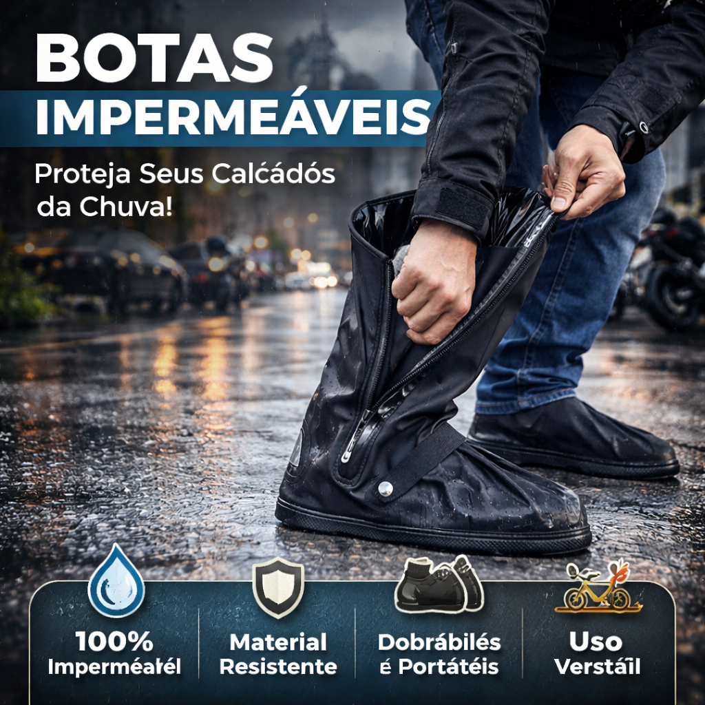 bota Galocha Impermeável Polaina Unissex para Chuva Motoqueiro Cobre Sapato Borracha Antiderrapante