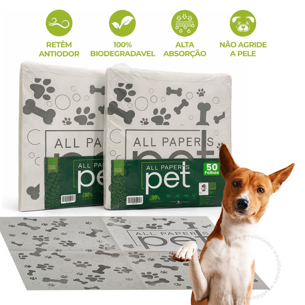 Kit Jornal Cachorro Higiênico Tapete 50 100 Folhas Pet Folha Biodegradável Grandes