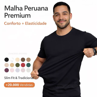 Camiseta Básica Masculina Malha Peruana Premium Slim Fit e Tradicional Regular- Alta qualidade.