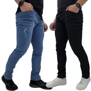 Kit com 2 e 1 Calça Jeans Masculina Preta, clara, escura e marinho Slim Fit Premium Lycra full