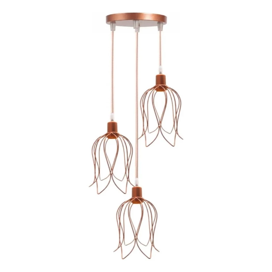 Pendente Triplo Lustre Luminária Aramado Tulipa