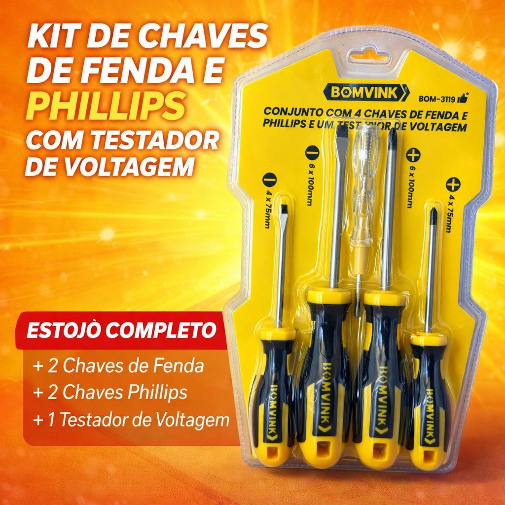 Kit Chave de Fenda e Phillips 5 Peças com Testador de Voltagem ...