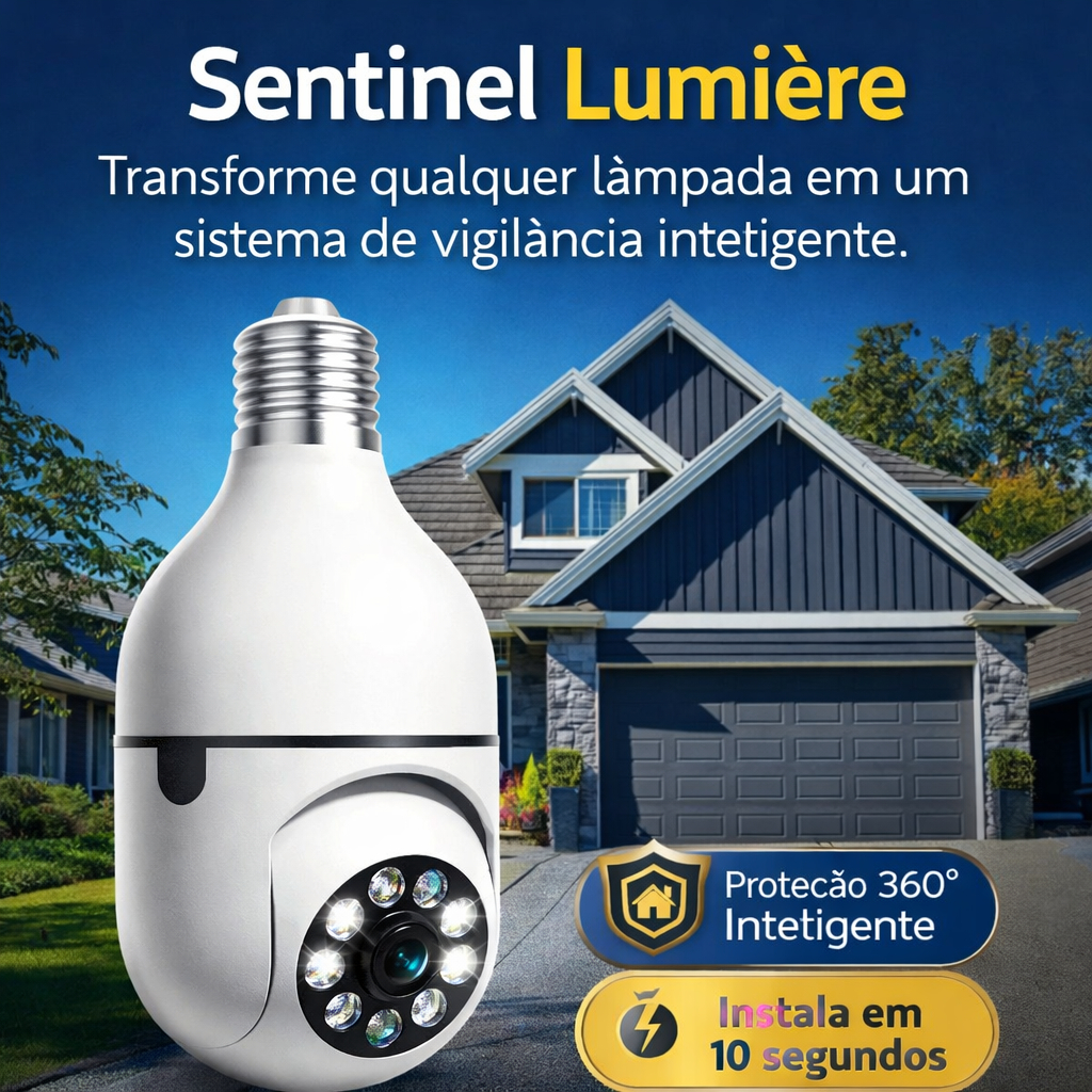 Câmera Lâmpada WiFi 360° Vigilância Segurança HD - Sentinel Lumière 360 ...