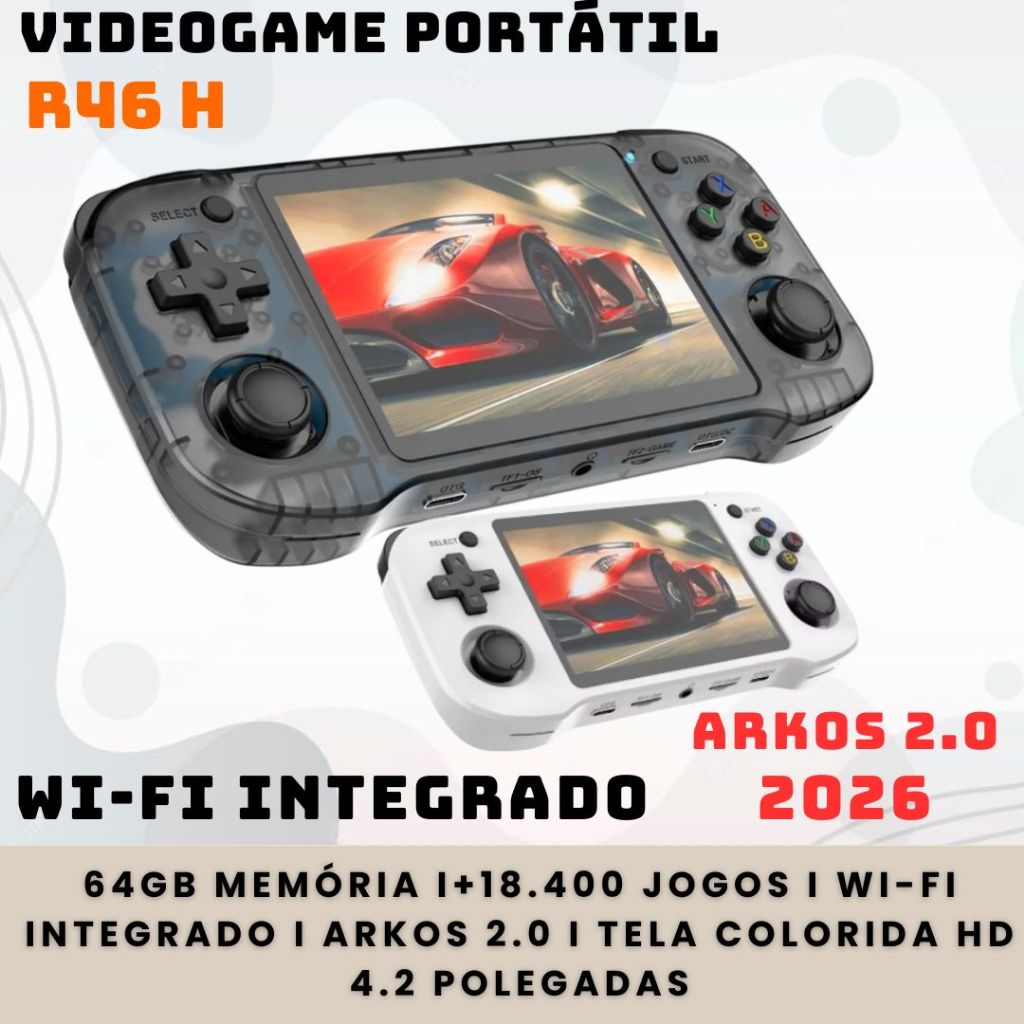 R46H 64GB Console Portátil com +18400 Jogos 4.2” IPS Linux Retrô WI-FI ...