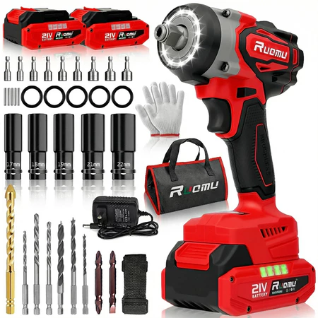 Chave De Impacto 620NM Parafusadeira Furadeira Brushless 2 Baterias 21V