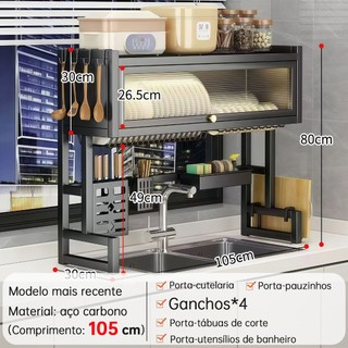 3 camadas/2 camadas Escorredor De Louça 65/85/105cm Cozinha Suspensa Pia Rack Organizador Estante poeira porta armário — foto 6 — Achou Levou Brasil