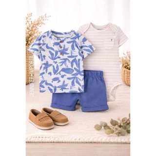 Conjunto Trio Verão Bebê Menino Short Body Folhagem/Listrado Carter´s em Oferta na Shopee