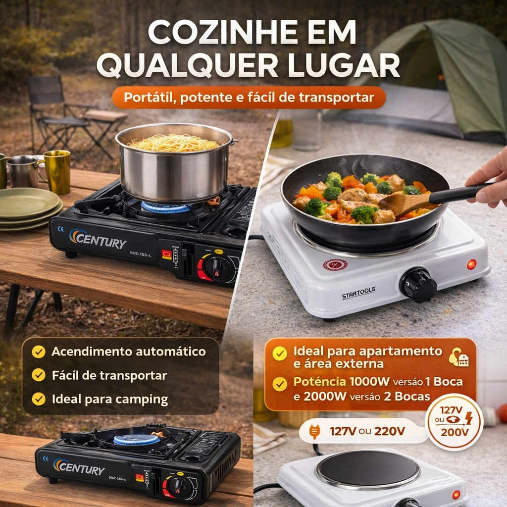 Fogareiro a Gás ou Elétrico por Indução Fogão Portátil Cooktop ...
