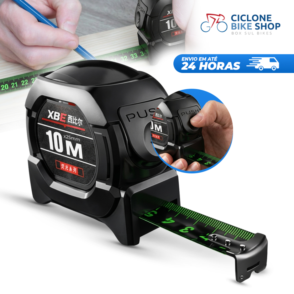 Fita Métrica Aço Inoxidável Carbono De Alta Precisão 10M Trena Profissional Fluorescente Trava