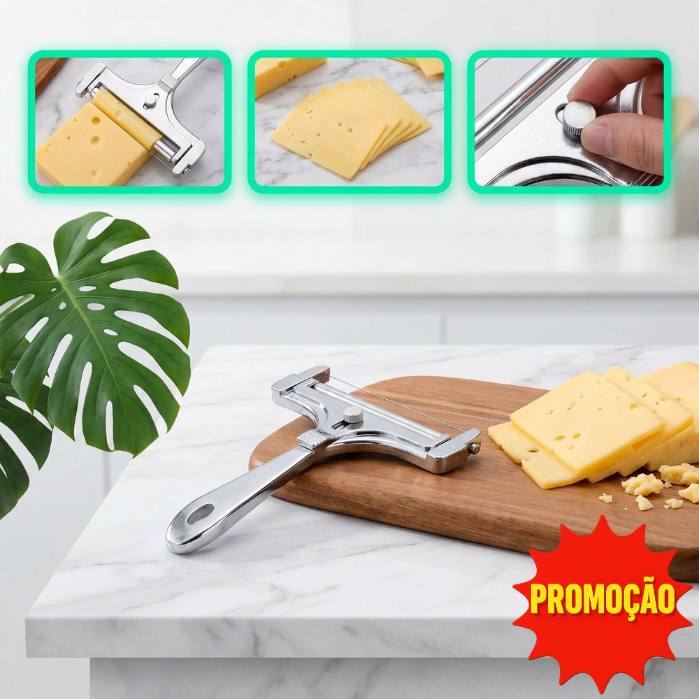 Fatiador de Queijo Inox Fio Ajustável Cortador Manteiga Frio