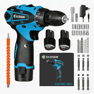 Ecosen Parafusadeira Furadeira à Bateria 12 V Kit Maleta COM 2 Baterias e 2 Funções