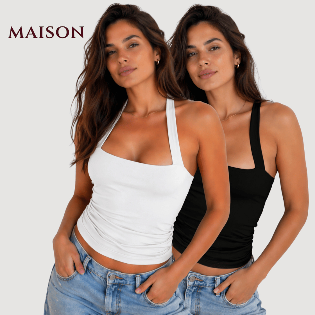 Blusa Feminina Ana Flavia Top Halter Cropped Ajustado Decote Frente Unica Costa Nua Moda Verão