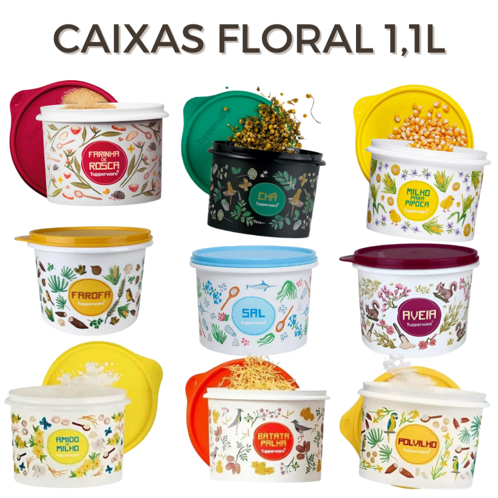 Caixas Linha Floral Tupperware 1.1l ORIGINAL PEQUENA SAL FINO/FAROFA ...