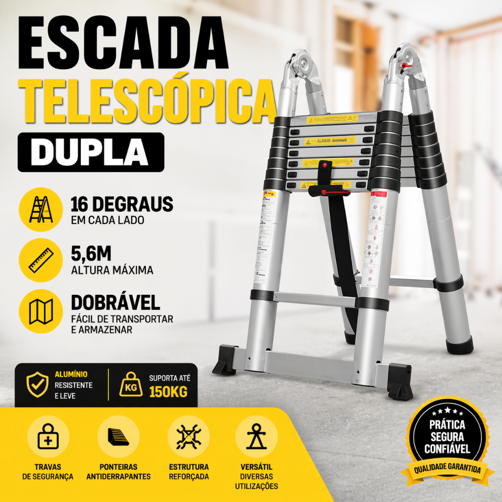 Escada Telescópica Dupla Dobrável 16 Degraus 5,6m | Shopee Brasil