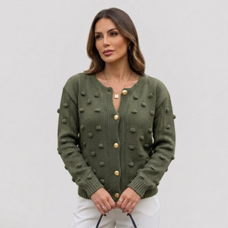 Casaco De Frio Luxo Com Detalhes e Botões De Tricot Tendência 2025 Blusa de frio feminina — foto 6 — Achou Levou Brasil