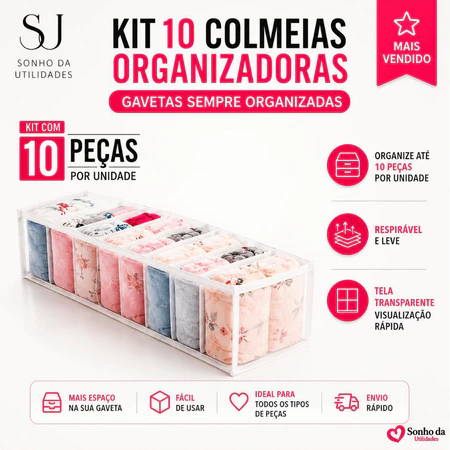 Kit 10 Colmeias Organizadoras Transparentes Branca P Gavetas SU Sonho da Utilidades