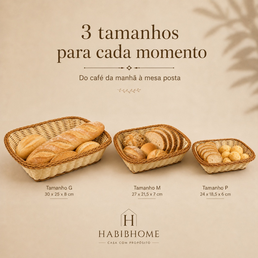 Cestos Multiuso P/M/G — 3 Tamanhos para Pães e Frutas com Or