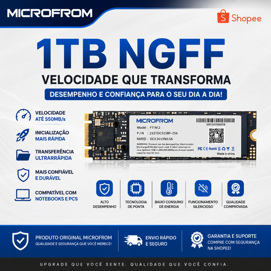 SSD M.2 SATA NGFF 128GB 256GB 512GB 1TB 2TB 2280 | Shopee Brasil