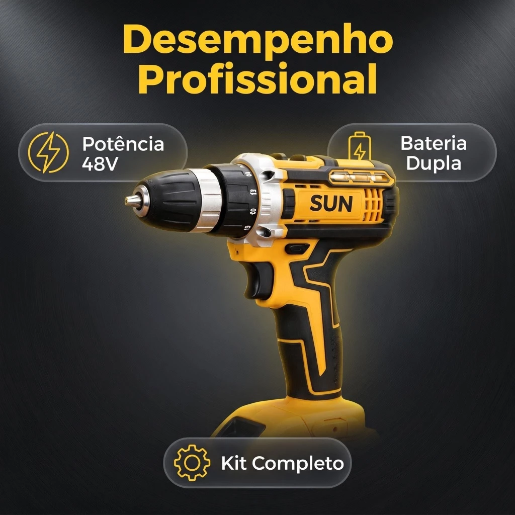 Parafusadeira Furadeira 48V 1 2 Bateria Completo Acessórios 3 funções de Elétrica Sem Fio Impacto