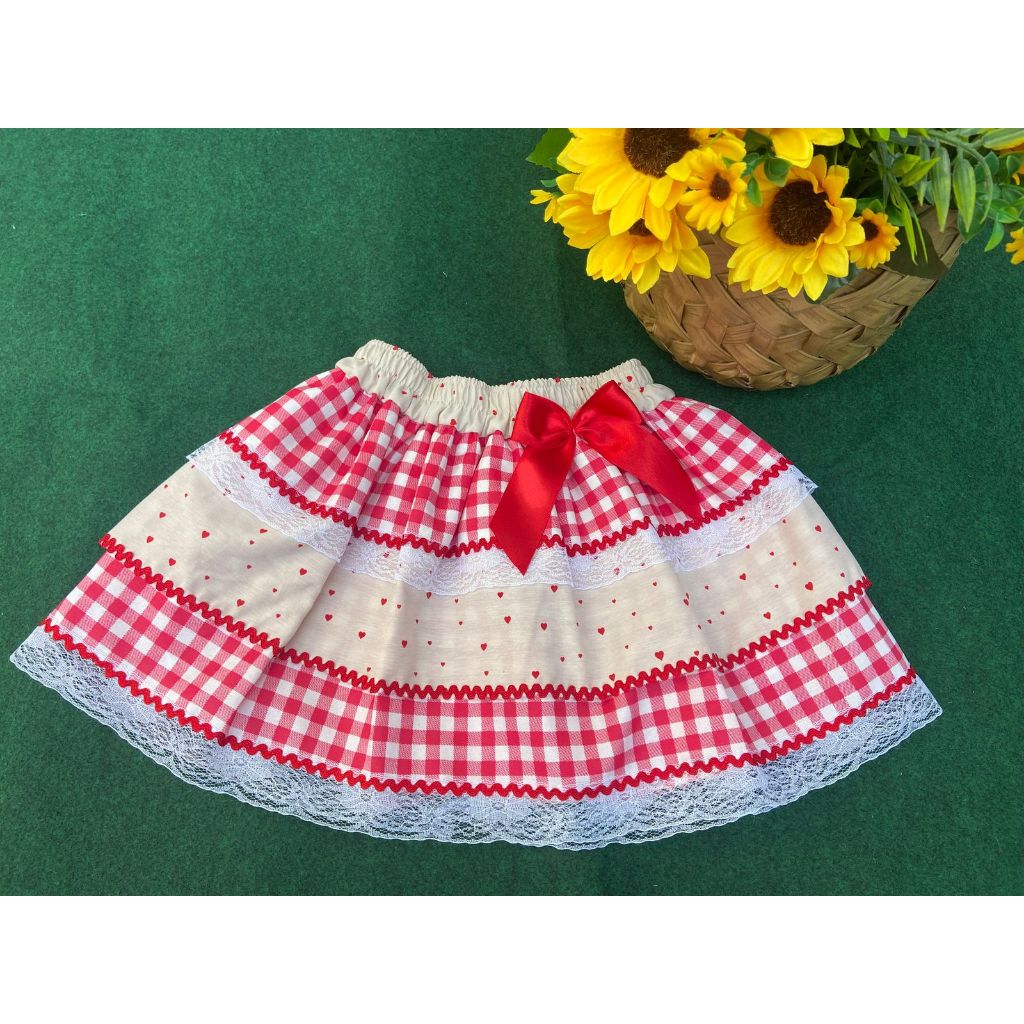 Saia Para Festa Junina, Vermelha com Coração, Quadriculada, Estampada ...